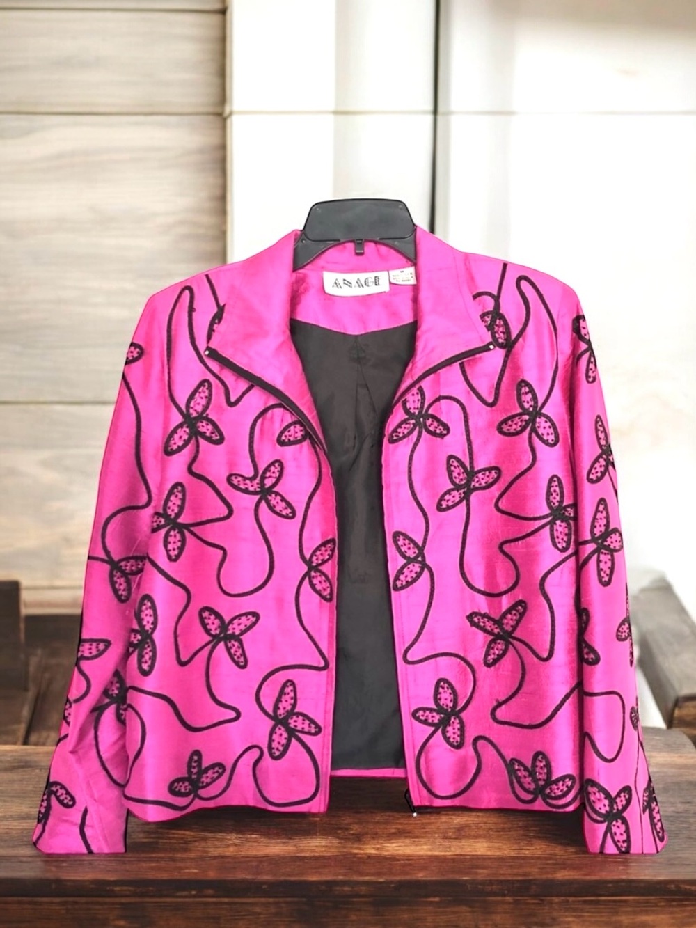 Anage Vintage 100% Silk Pink Beaded Embroidered Jacket